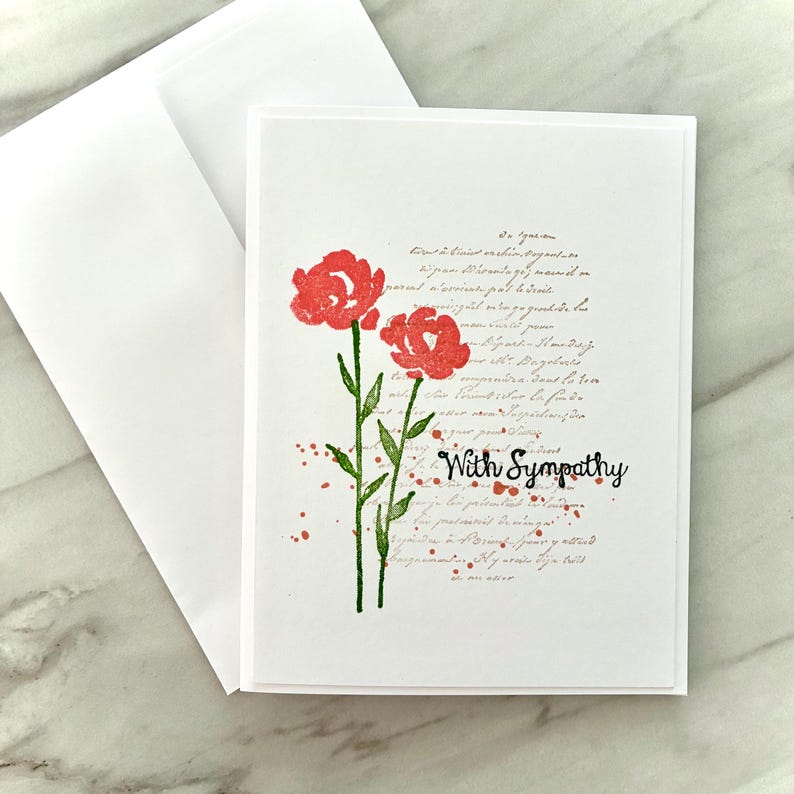 Sympathy Script Set of 5: Flower Handmade Sympathy Cards, Blank Inside - Etsy
