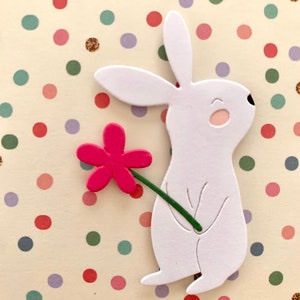 Easter Bunny Card. Handmade Spring Greeting Card featuring 3D Bunny. Single Card or Set of 5 image 2