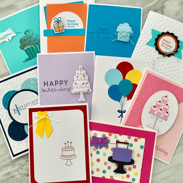 Handmade Birthday Cards. Assortment Set of 10, 25, 50 or 100 Cards. Bulk Order of Happy Birthday Greeting Cards