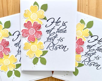 He is not here but is Risen. Handmade Easter Greeting Cards, Single, Set of 3, or Set of 10