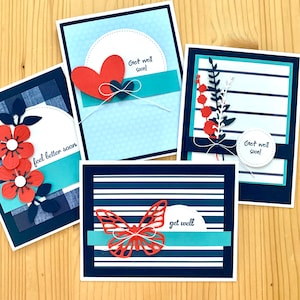 Get Well Cards. Set of 4, Handmade Get Well Soon Greeting Cards, Assortment