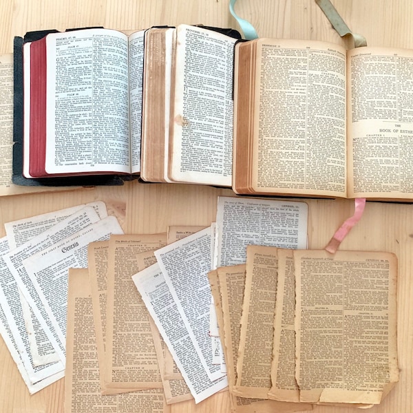 Vintage Bible pages. Set of 20, Old Book Pages from Bibles. Ephemera pages