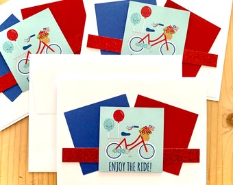 Summer Patriotic Card with Bicycle. 4th of July Greeting Card.  Single Card or Set of 3
