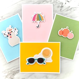 Seasonal Cards. Set of 4 Seasons Greeting Cards. Winter Spring Summer Fall