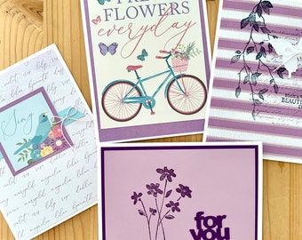 Purple Greeting Card Assortment. Set of 4, All Occasion Cards with Positive Messages