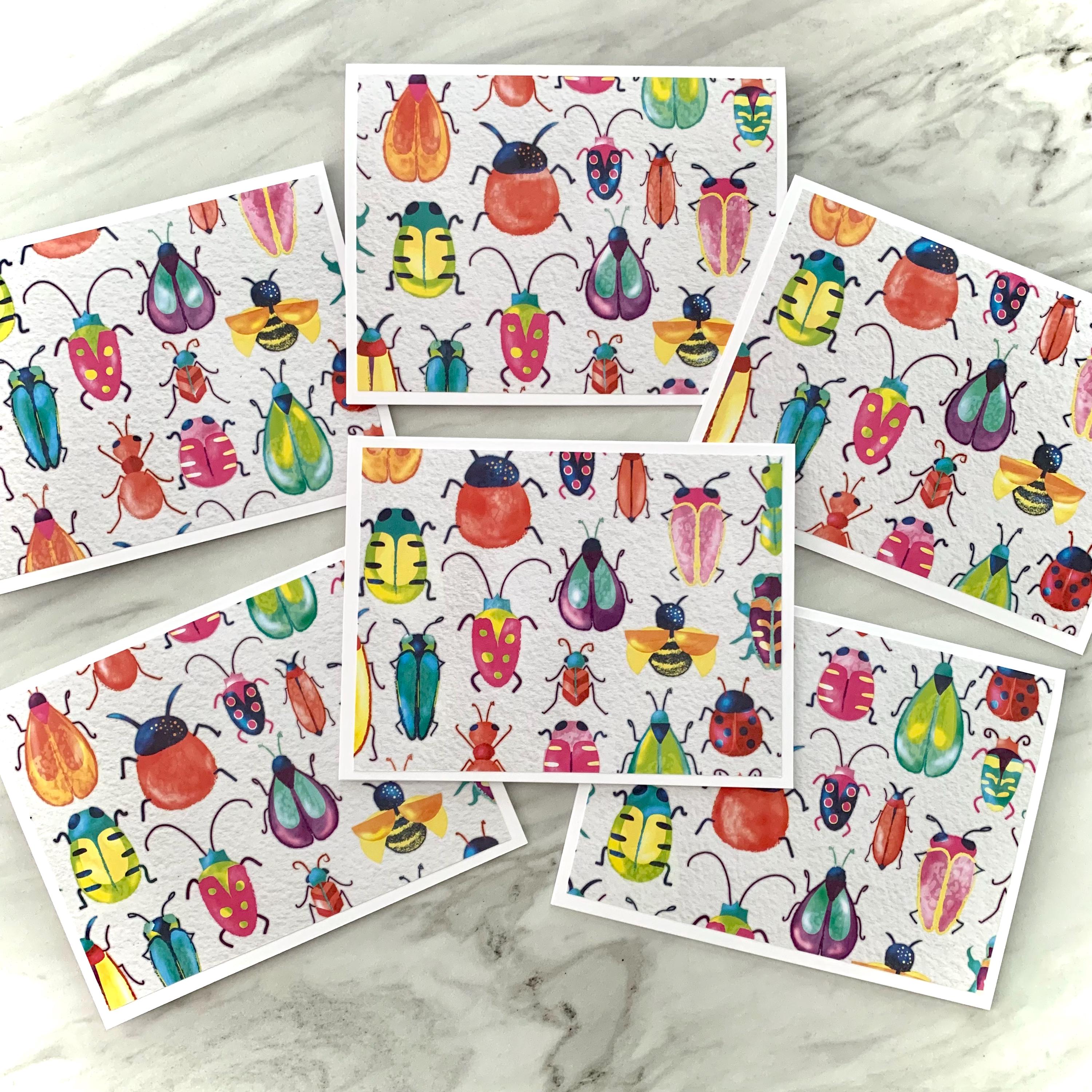 Bug Note Cards: Colorful Insect Design, Blank Inside - Etsy