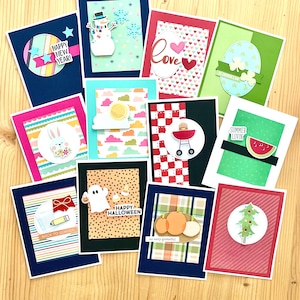 Holiday Cards for a Year. Set of 12 Handmade Greeting Cards
