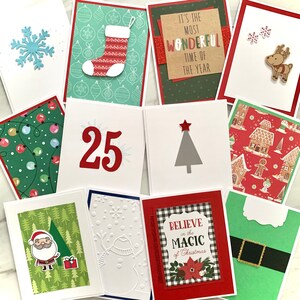 Handmade Christmas Card Set: Variety Pack Holiday Designs, 12 Unique Cards