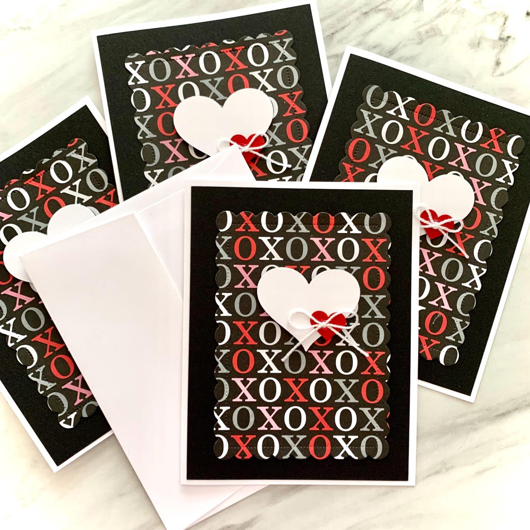 Valentine Greeting Cards, Set of 4. Blank Handmade Cards With Hearts - Etsy