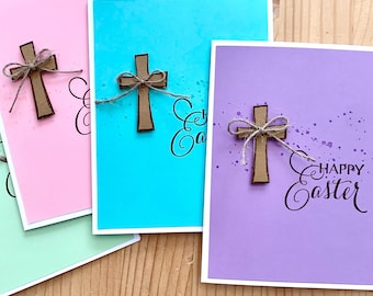 Handmade Religious Easter Card with Cross. Single or Set of 4