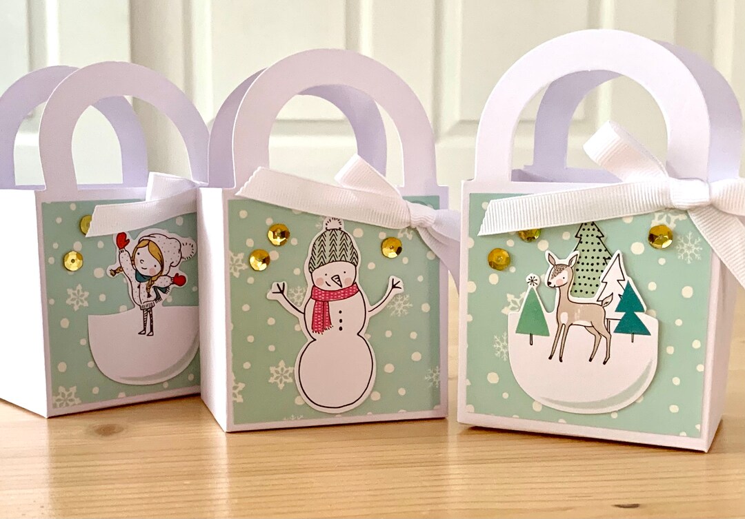 Blue Christmas Gift Bags. MINI Set of 3 Winter Themed Party Etsy