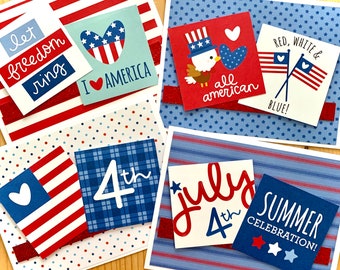 4th of July Greeting Cards. Handmade Patriotic Holiday Card Set. Let Freedom Ring, Red White and Blue