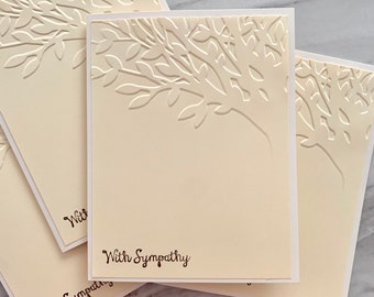 Handmade Sympathy Cards, Embossed Tree. Blank Condolence Greeting Cards. Set of 4, 10, or 25.