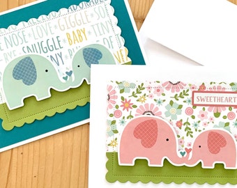 Elephant Baby Card, Handmade.  Select Your Color