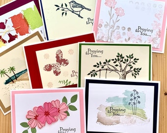 Praying for You, Handmade Cards. Set of 8 Blank Religious Greeting Cards