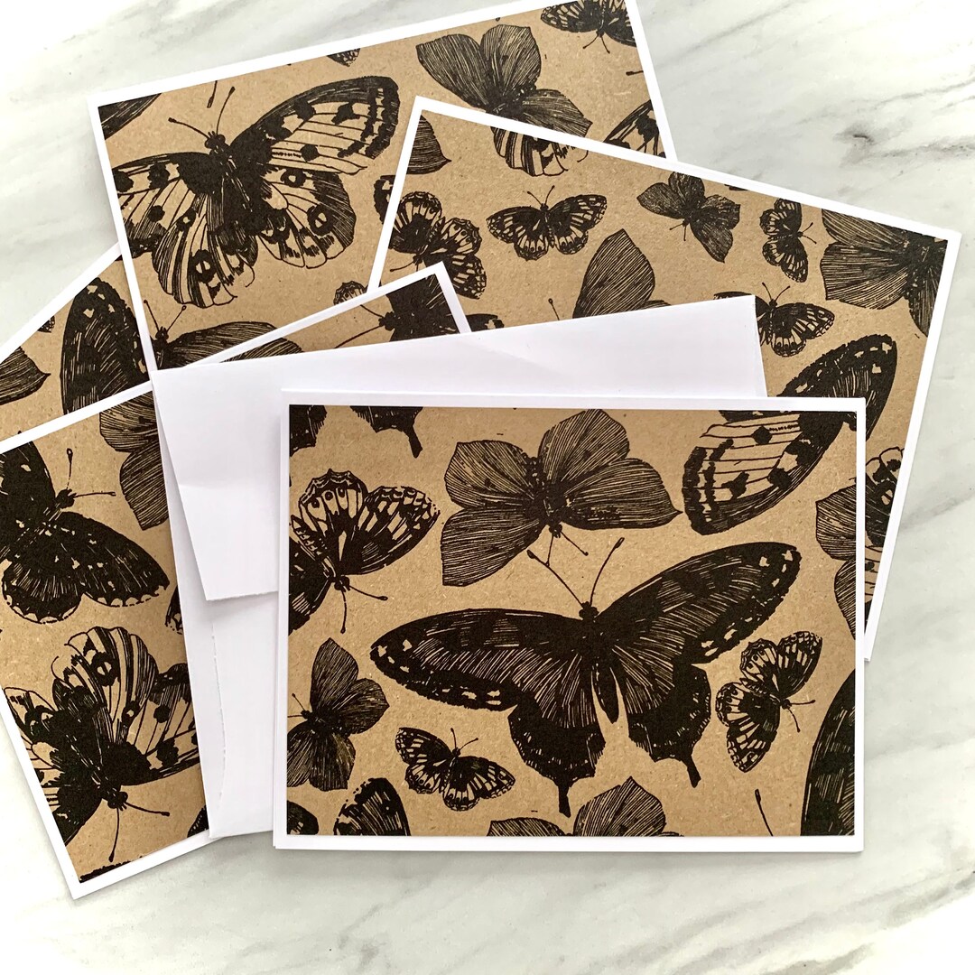 Butterfly Note Card Set of 5: Handmade Kraft Paper Cards, Blank Inside ...
