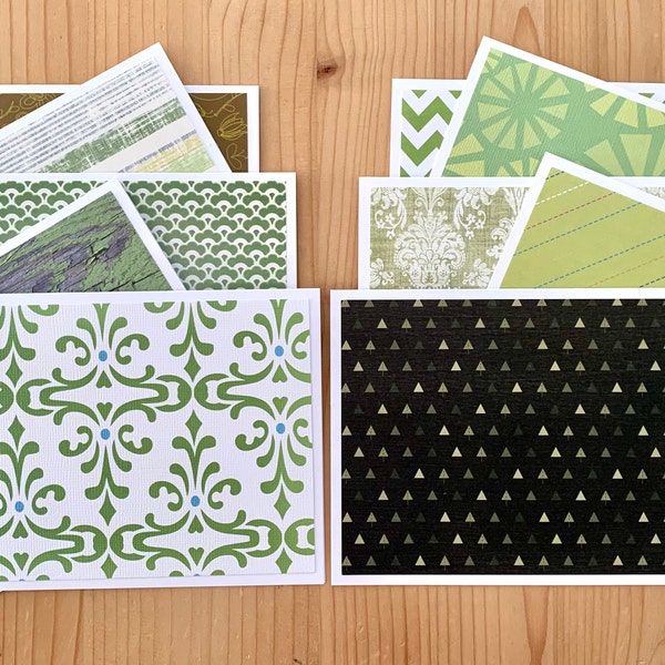 Green Note Cards. Set of 10, Blank Masculine Cards