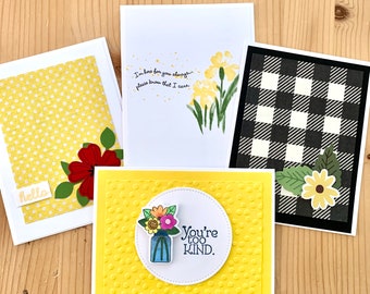 Yellow, Greeting Card Assortment Set of 4. Handmade All Occasion Cards
