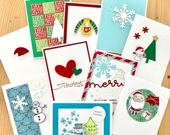 Handmade Christmas Cards. Set of 10, Holiday Greeting Cards, Assorted Designs.