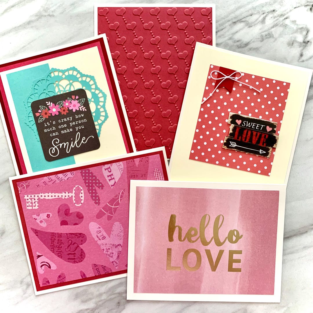 Set of 5 Handmade Valentine Cards. Assorted Designs, Blank Inside - Etsy