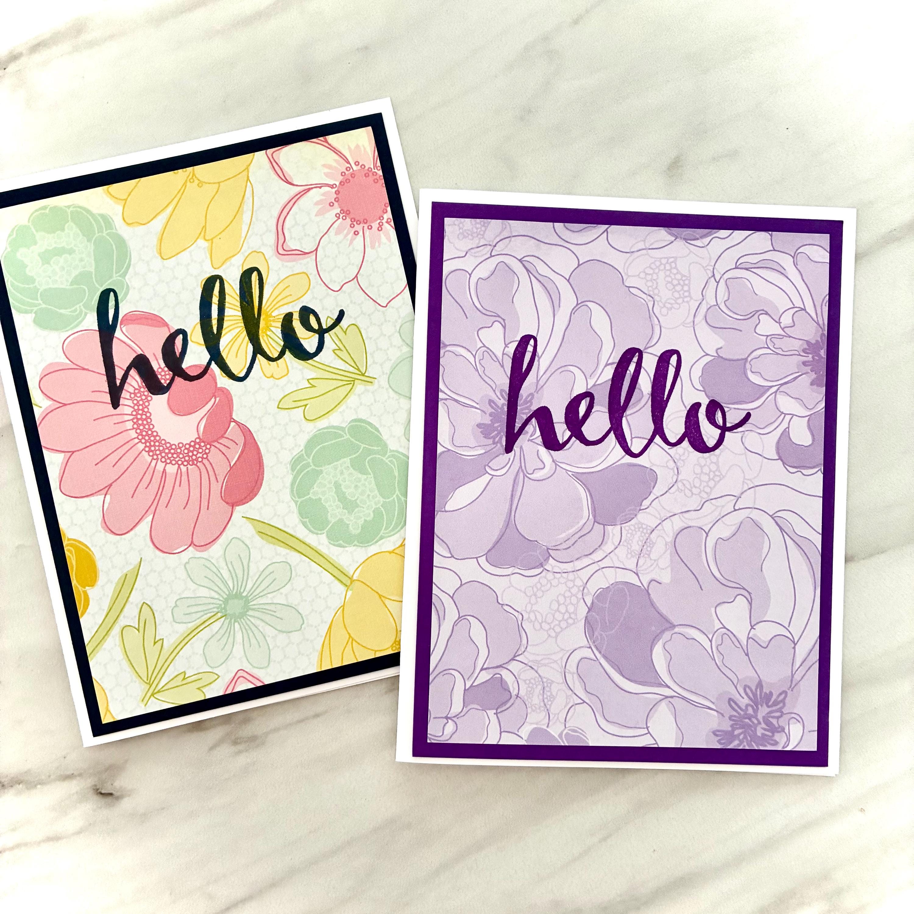 Hello Greeting Cards With Floral Patterns. Set of 4 or 8. Blank Inside ...