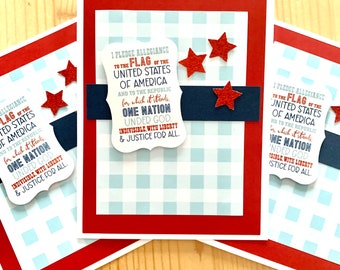 Pledge of Allegiance Card. Patriotic Greeting Card,  Single or Set of 3