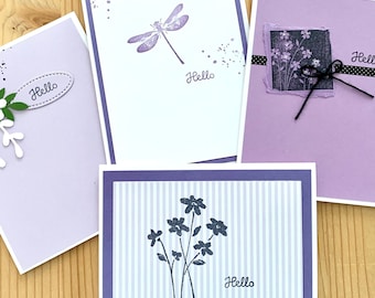 Purple Hello Cards, 4ct Handmade Hello Greeting Card Assortment