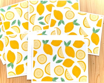 Lemon Note Cards. Set of 6 or 12. Yellow Lemon Card Set