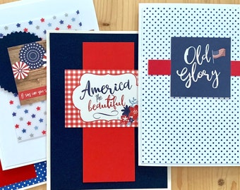 Patriotic Cards. Set of 4, Handmade Greeting Cards. USA Patriotism