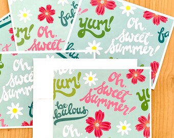 Summer Note Cards. Blank Summer Card Set, Blue. Set of 5 or 10