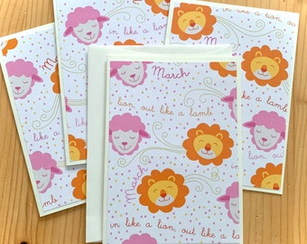 March Note Cards. Set of 4.  In like a Lion. Spring Note Cards