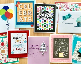 Handmade Birthday Card Set. 10, 25, 50 or 100 Cards. Assortment of Happy Birthday Cards.  Bulk Order of Birthday Greeting Cards