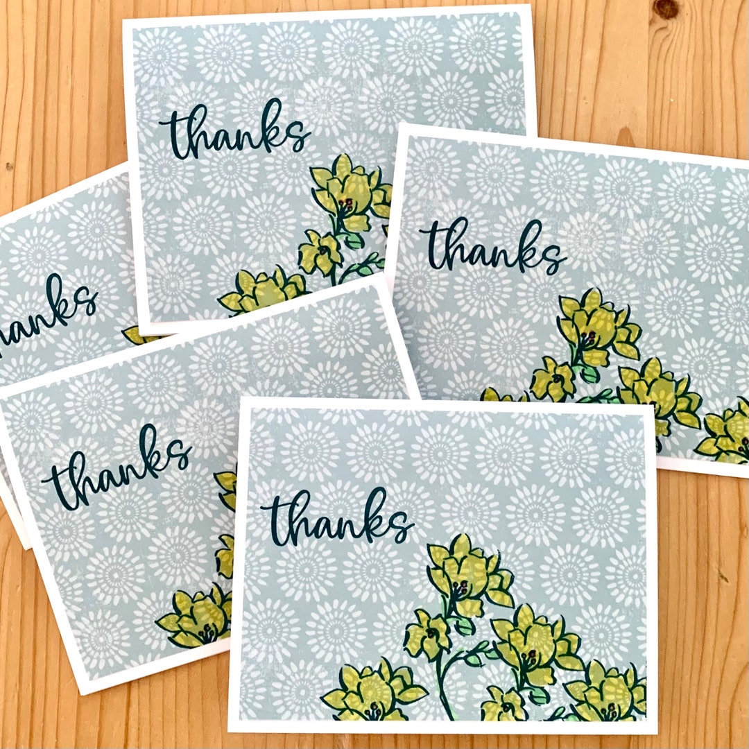 Yellow Flower Thank You Cards, Set of 5, Blank THANKS Note Cards - Etsy