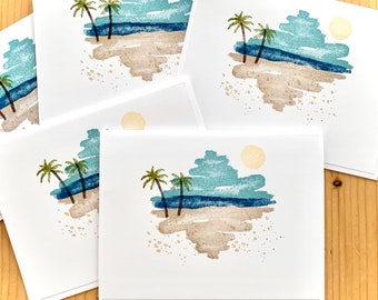Blank Beach Cards, Handmade Set of 5.  Beach Vacation Note Cards