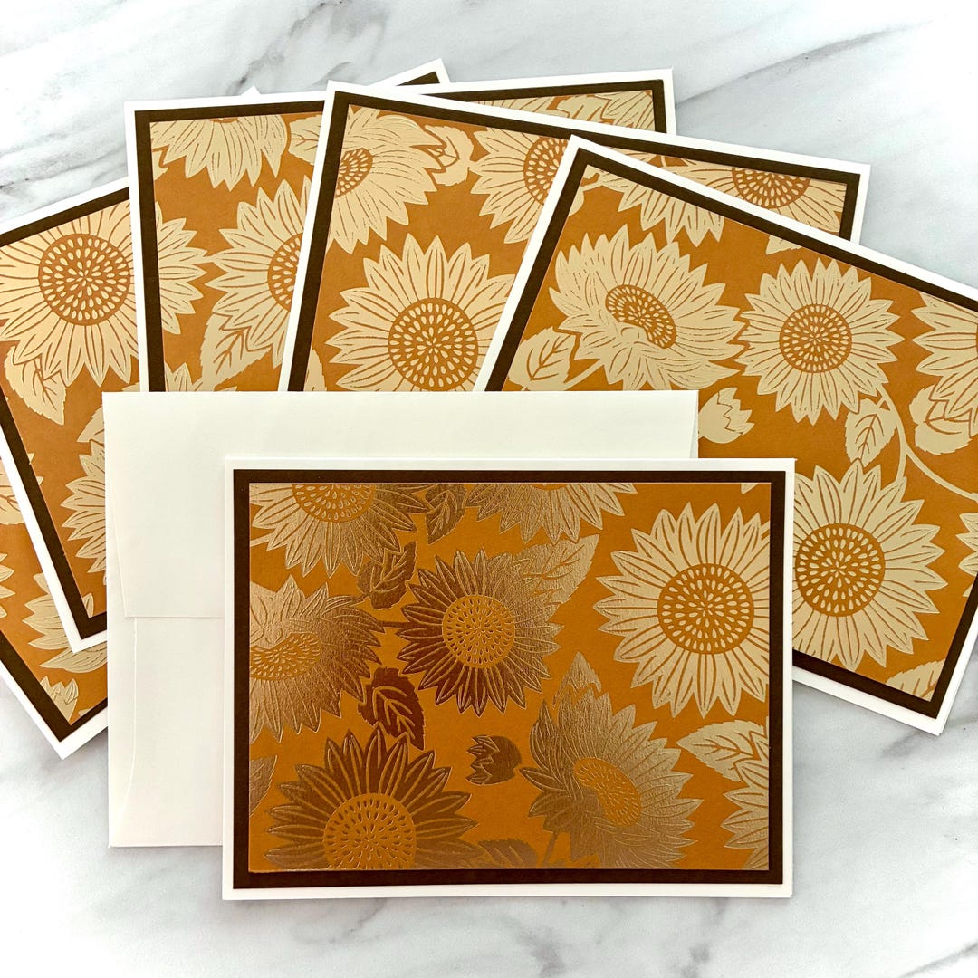 Sunflower Note Cards With Gold Foil Accents. Set of 6. Blank Inside - Etsy