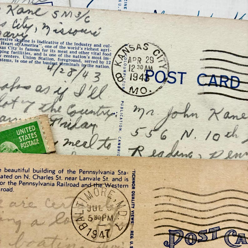 8 Vintage Postcards (1930s-1940s), Used, Postmarked, Ephemera for Junk ...