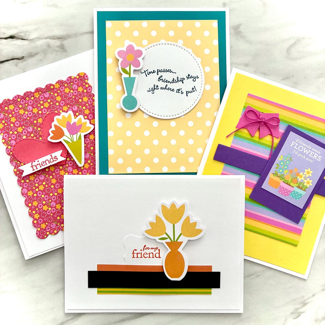Handmade Friend Cards. Set of 4, Assorted Blank Friendship Greeting ...
