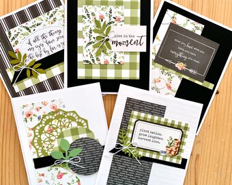 Handmade Cards, Encouragement Cards with a Flower theme. Set of 5