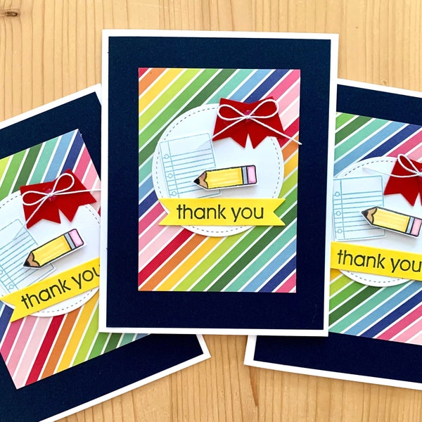 Teacher Thank You Card.  Handmade.  Single Card or Set of 3