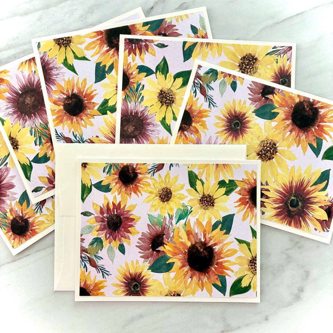 Sunflower Note Cards. Set of 6, Blank Inside. - Etsy