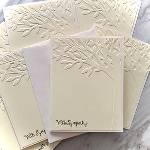Handmade Sympathy Cards, Embossed Tree. Blank Condolence Greeting Cards. Set of 4, 10, or 25.
