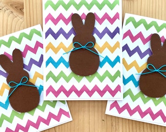 3 Easter Bunny Greeting Cards, Handmade.