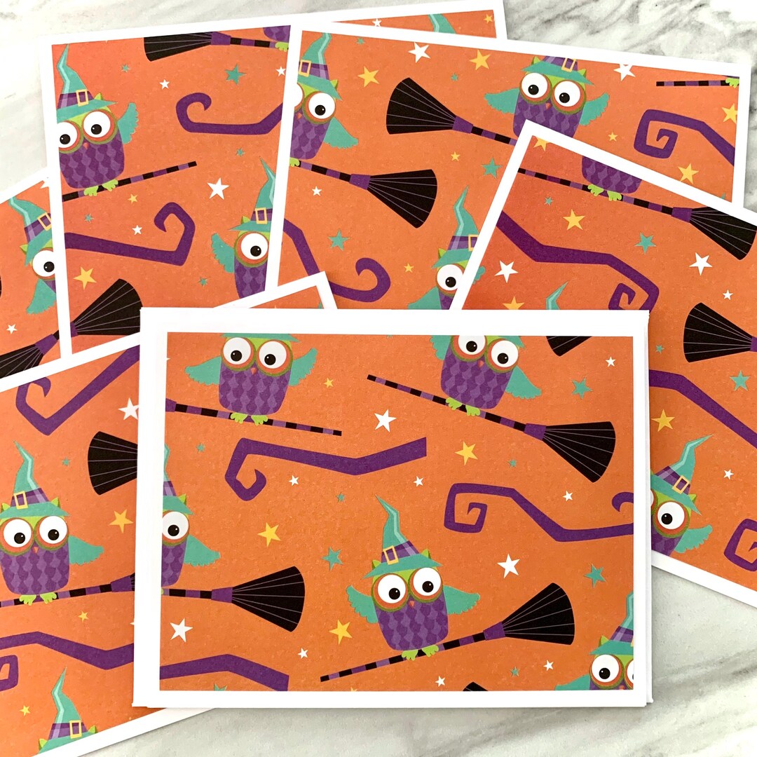 Halloween Note Card Set. Owl Witch Cards for Halloween. Pack of 6 or 12 ...
