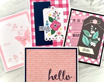 Pack of 5 Very Cute Handmade "hello" Cards With Button and Flower ...