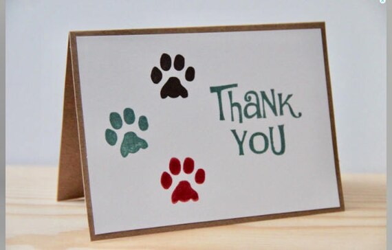 5 Paw Print Thank You Cards Pet Thank You Card Set Dog