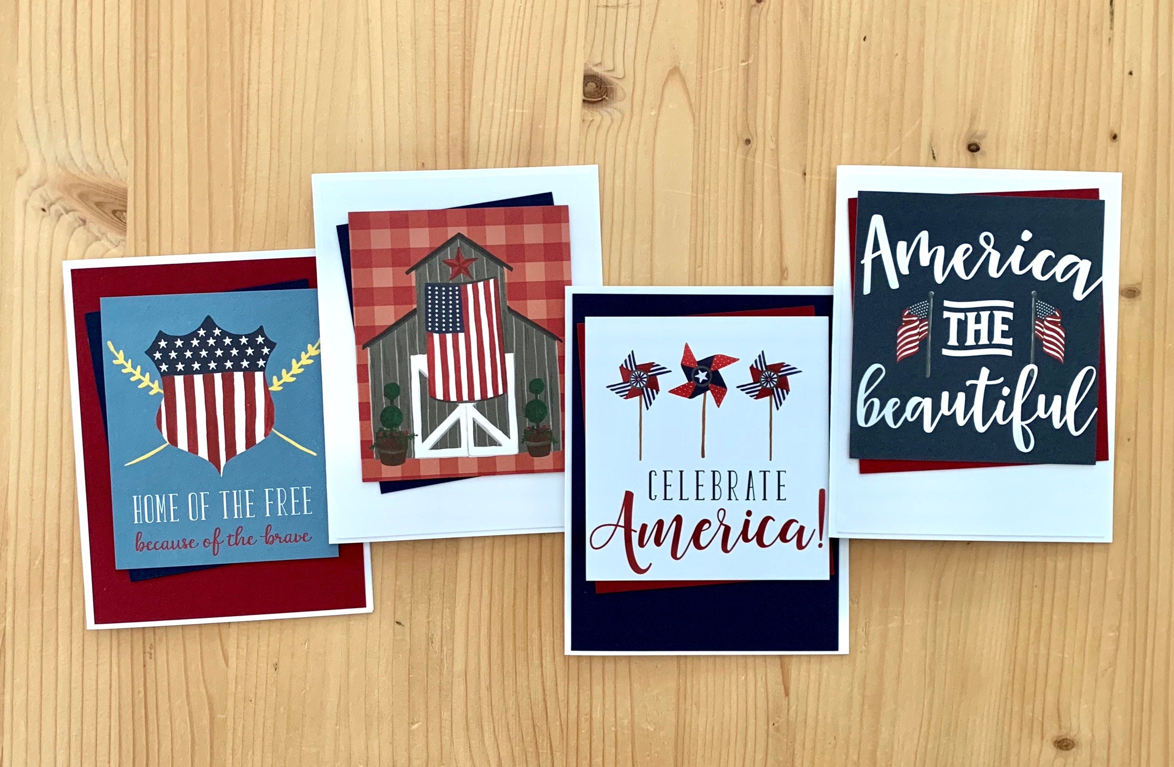 4 Patriotic Greeting Cards. America Cards. Blank Red White | Etsy