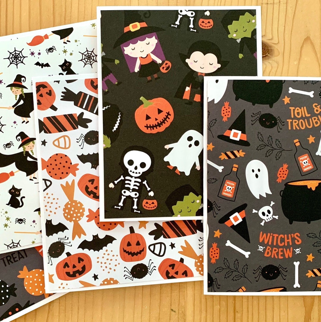 Halloween Note Card Variety Set of 5. Blank Halloween Cards - Etsy