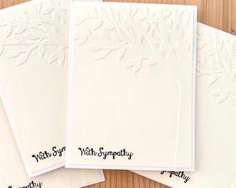 Handmade Sympathy Cards, Embossed Tree. Blank Condolence Greeting Cards. Set of 4, 10, or 25.