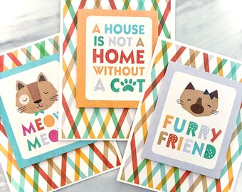 Handmade Cat Greeting Cards, Set of 3 or 6, Any Occasion