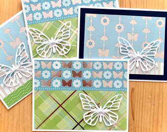 Blue Butterfly Cards, Set of 4.  Handmade Cards, Blank Inside for Any Occasion